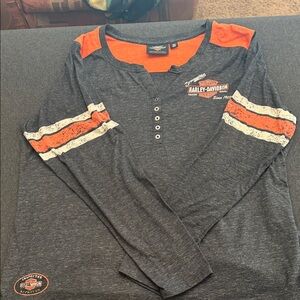 Harley-Davidson Charcoal and Orange Henley Shirt 2W